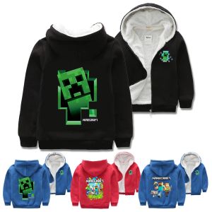 Sweatshirts 212y Sweater d'hiver Lovelycartoon Hoodies Kids Veste avec une bouche de laine à fermeture éclair, manteau de garçons épaissis, fourrure à capuche