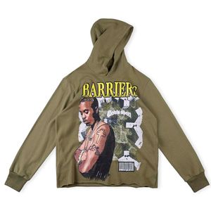 Sweats à capuche Hoode Barriers Army Green Rock Sweat à capuche en molleton surdimensionné imprimé pour homme