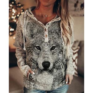 Sweatshirts Wolf Hoodie Femmes Automne Fashion Sweat à capuche surdimensionnée Vintage Sweet Girls Femme Femme Sweet Sweats Sweet Hooded Pullover Owl Tracksuis