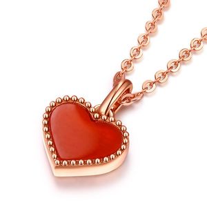Collier pendentif coeur doux bijoux de créateur colliers d'amour trèfle à quatre feuilles en argent sterling or rose collier en forme de coeur rouge cadeau pour mariage des femmes -A