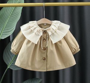 Dulce niñas gabardina niño niños encaje hueco bordado falbala solapa manga larga outwear 2024 primavera niños princesa ropa Z7166