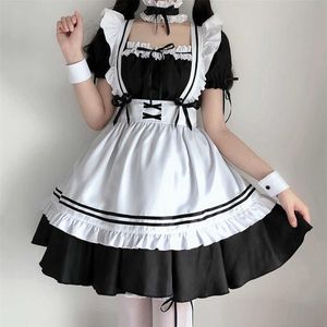 Sweet Lolita Dress French Maid Waiter Costume Mujeres Sexy Mini Pinafore Cute Outfit Halloween Cosplay para niñas Tallas grandes S-2XL Y082150