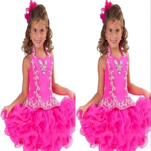 Sweet Rose High Neck Girls Pageant Robes avec des cristaux perlés