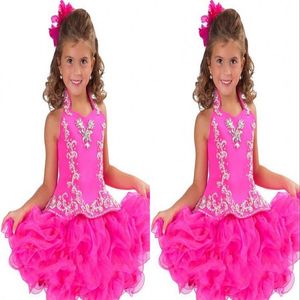Sweet Pink High Neck Girls Pageant Robes Avec Des Cristaux Perlés À Niveaux Enfants Anniversaire Robes De Fête De Mariage Teenage Princess Todd301w