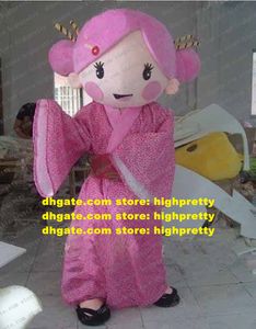 Doux rose japonais fille mascotte Costume Mascotte Lassock avec roses joues rondes longues Pinkss Kimono adulte No.2808