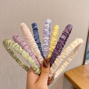 Sweet Satin Pleated Headband Korean Candy Color Silk Hair Band For Girls Women Face Wash Hair Hoop Headwear Hair Accessories
