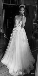 Vestidos de novia sin espalda de novia 2020 Vestidos de novia de Elihav Sasson Apliques 3D Flor rosa Longitud del piso Vestido de novia de una línea 2638