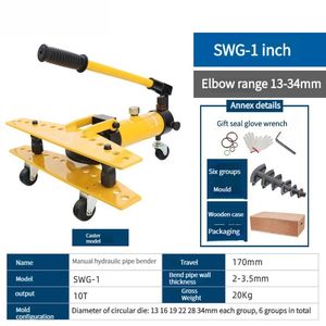 Dobladora de tubos hidráulica Integral SWG-1, herramienta para doblar tubos de acero de cobre Manual de 10 toneladas, 1 pulgada, 13-34mm con Kit de 6 troqueles