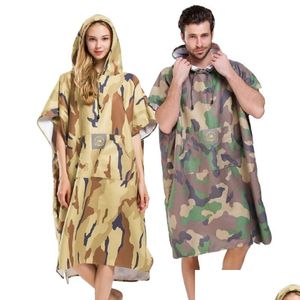 Maillot de bain Maillot de bain Watersport Surf Poncho Combinaison à langer Robe à capuche Poche Uni Adts Tra-Thin Maillots de bain ER Drop Delivery Sports Dhuhz