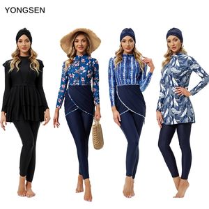 Ropa de baño YONGSEN Mujeres Traje de baño musulmán modesto Patchwork Hijab Deporte Mangas largas Traje de baño 3 piezas Traje de baño islámico 230303