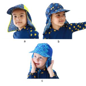 Bonnets de bain bleu chapeau de soleil chapeaux de bain seau casquettes oreille cou protection UV dessin animé plage casquette large bord natation extérieur garçon fille 230617