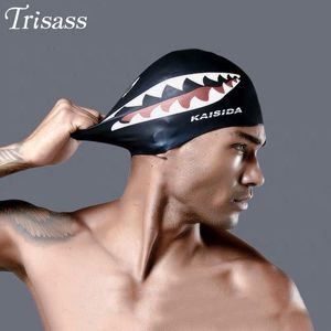 Bonnets de natation Trisass homme bonnet de bain adulte élastique requin bonnets de natation étanche protéger les oreilles cheveux longs doux femmes bonnet de bain 230616