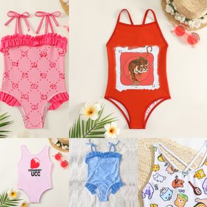 Traje de baño Diseñador Trajes de baño Niños Kid Girl Lujo Traje de baño de una pieza Bikini Rojo Rosa Azul Traje de baño Animal Impreso Carta Traje de baño Playa