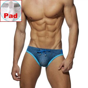 Traje de baño para hombre, traje de baño de tiro bajo con estampado de leopardo, braguitas de baño sexis con bolsa para mostrador, bañadores con almohadilla, Bikini para playa, traje de baño, pantalones cortos, Boxer para Surf