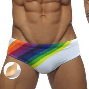 Swimwear Sexy Rainbow Stripes Swimsuit Man Swimwear Men Bikini Swimming Sweming Push Up Pad Mens Trunks Swim for Beach Wear Surf Bath