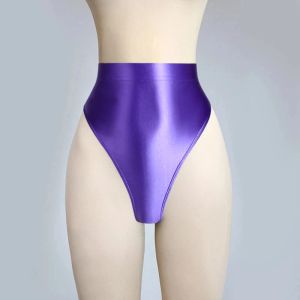 Swimswear Sexy Shiny Thong Bikini Bottoms with Buttocks Silky Solid Bikini High Waist Colls Sous-pants