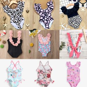Swimwear Swimsuit For Kids Girls 2024 Été Nouveau Girls Swimsuit Bage Spring Hot Spring Vacation Style Floral Striped Sling One-Cice Swimsuit