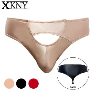 Traje de baño XCKNY brillante Tangas para hombres pantalones lisos de gran tamaño sexy bikini sólido Bikini con entrepierna abierta ropa interior de fondo sedoso Pantalones deportivos de natación