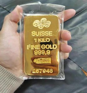 Simulation de barre d'or suisse, maison de ville, cadeau, or massif, cuivre pur plaqué, échantillon de banque, pépite modèle 3251149