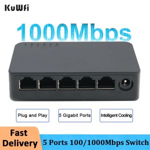 Commutateurs Kuwfi 5 ports Switch Network Switch 100/1000Mbps RJ45 LAN HUB Adaptateur Half / Fullduplex Desktop Fast Ethernet Switcher pour le moniteur domestique