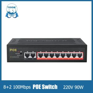 Commutateurs Poe Switch Terow Link TE204 10 Port 100 Mbps PoE Network Switch BuildIn Alimentation 52V 93W 8 + 2 Fast Ethernet Switch VLAN