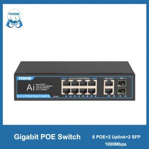 Commutateurs Terow Gigabit Switch 8 ports Poe Switch 2uplink 2 SFP Fast Switch Buildin Alimentation Alimentation 52V 12W pour la caméra IP AP sans fil