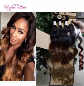 Sintéticos 4 paquetes con cierre ombre color marley ola de ola de ola de ola de carrocería máquina de trama doble coser en extensiones de cabello tejidos cerrador7589711