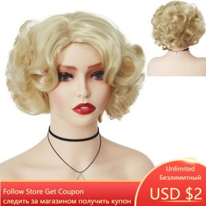 Peluca de cosplay sintética Cabello corto y rizado Pelucas de rubio platino para mujeres blancas Rizos esponjosos Flip 60s Gatsby Peinados Wigfactory