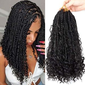 Diosa sintética trenzas ganchillo rizado 14 22 pulgadas Boho caja trenza extensiones de cabello bohemio Bob caja trenzado cabello para mujeres