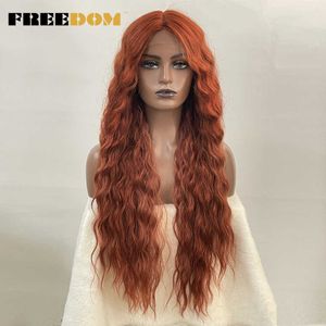 Synthetic Lace Wig Long Deep Wavy Blonde Ginger Lace Wigs For Black Women Heat Resistant Cosplay Wigs 230524