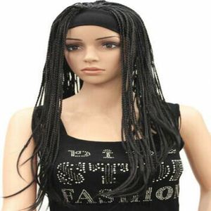 Synthétique Long Straight Hand Made Braids 3/4 Half Full Wig Headband for Women wig