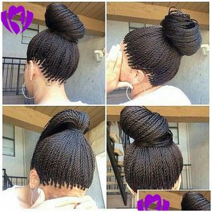 Pelucas sintéticas 150Density Micro Box Braid Lace Front Wig Largo Brasileño Havana Twist para mujer negra afroamericana con pelo de bebé D Dh3Nt