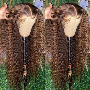 Perruques synthétiques 36 30 pouces Highlight Ombre Deep Wave 13x4 Lace Frontal Wig Honey Brown Coloré 13x6 Curly Transparent Front Human Hair 231027