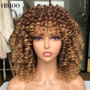 Pelucas sintéticas Afro Kinky Peluca rizada con flequillo corto para mujeres negras Omber Brown Rubio Sin cola Cosplay Cabello Alta temperatura 230314