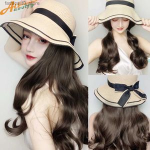 Pelucas sintéticas Allaosify Cap Sombrero Largo Rizado Agua Cabello ondulado para mujeres Beige con peluca femenina de verano Q240115