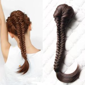 Pelucas sintéticas AOOSOO Cabello Trenzado Trenzado Cola de pescado Espina de pescado Cola de caballo con cordón para el postizo femenino blanco 4 colores disponibles