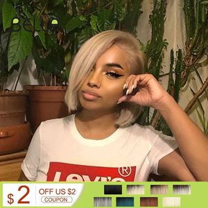 Perruques synthétiques Bella Synthétique Wig Bob Bob Lace Wig10 Inch Blonde 613 Brown Red Bob Straight Hair côté perruque pour femme Cosplay Y240401