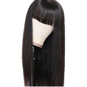 Pelucas sintéticas negras largas para mujer nuevo aire flequillo peluca de pelo largo y liso cubierta