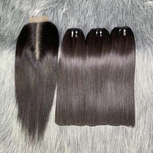 Perruques synthétiques Bone Straight Raw Human Hair Bundles 100% 12A Straight Raw Human Hair Nature Black 3bundles avec fermeture 2x6 Lace Kim K Closure 230901