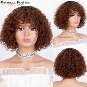 Perruques synthétiques Bouncy Curly Fringe Wig Pixie Cut Short Human Hair s for Women Cheap Full Machine s Egg Curls Bob with Bangs 230227