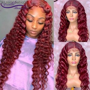 Pelucas sintéticas Onda profunda Frontal Ninguna Pelucas de encaje Vino rojo / 613 Color rubio Cabello humano brasileño Para mujeres negras Peluca ondulada de agua sintética Cosplay Daily Z230801