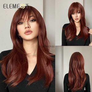 Perruques synthétiques Élément perruques synthétiques pour les femmes Long Straight Wavy Red Wig Brown Wig avec frange résistant à la chaleur Natural Party Cosplay Hair HKD230818