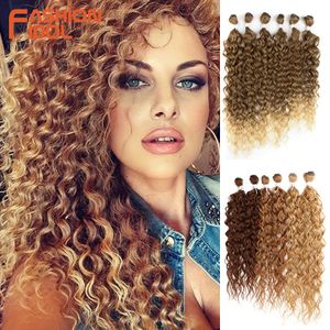 Perruques synthétiques Fashion Idol Afro Kinky Curly Hair Bundles Synthétique 24-28 pouces 6pcs / lot Ombre Blonde Weaves pour les femmes noires 230227