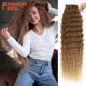 Pelucas sintéticas Fashion Idol Kinky Curly Hair Ombre Brown Bundles 28-32inch Super Long Synthetic Weave Loose Deep Wave 230227