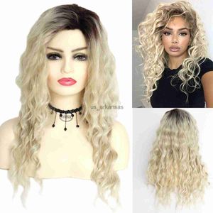 Perruques synthétiques Gnimegil Long Curly Wigs for Women Synthetic ombre Blonde Wig with Bangs Costume Wig For Girls Sexy Blond Wigs avec des racines sombres HKD230818