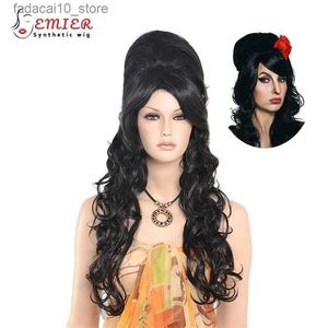 Perruques synthétiques Gothique Noir Amy Winehouse Style Perruque Costume Perruque Haute Qualité Fibre 60 style Ruche Perruques Pour Dame Femmes Q240115