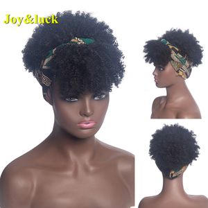 Perruques synthétiques bandeau perruque courte Afro crépus cheveux bouclés pour les femmes noires moelleux boucles bande africaine Turban Wrap 230314