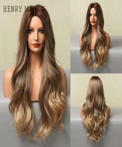 Perruques synthétiques Henry Margu Long Brown Blonde ombre Wavy Natural Cosplay Daily For Women Medd Moyen Hair Wig résistant à la chaleur 5764847