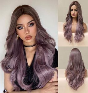Perruques synthétiques Henry Margu Long Wavy Ombre Brown Purple For Women Natural Middle Part Cosplay Lolita Hair Heat résistant 7939688