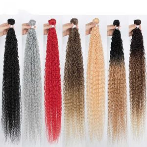 Pelucas sintéticas Kinky Curly Ponytail Hair Bundles 34 pulgadas 100g Soft Long Synthetic Weave Ombre Brown Blonde 230227